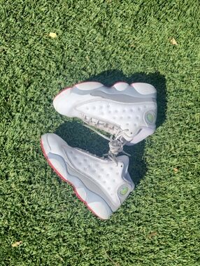 Jordan Kids White and Gray Sneakers with Red Outsole